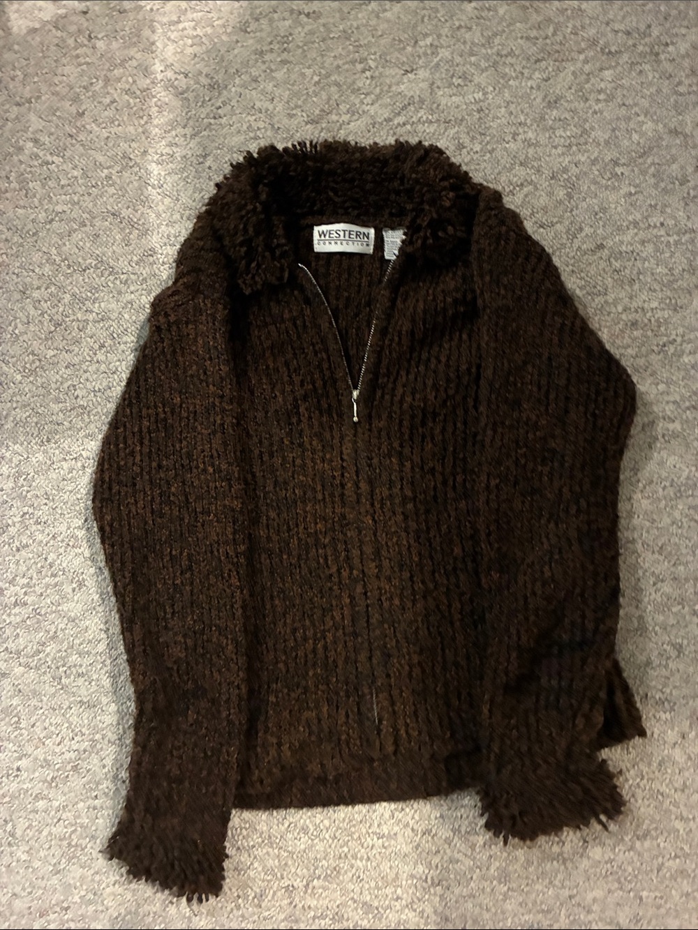 Western Mountaineering Brown Sherpa-Trim Knit Half-Zip Sweater